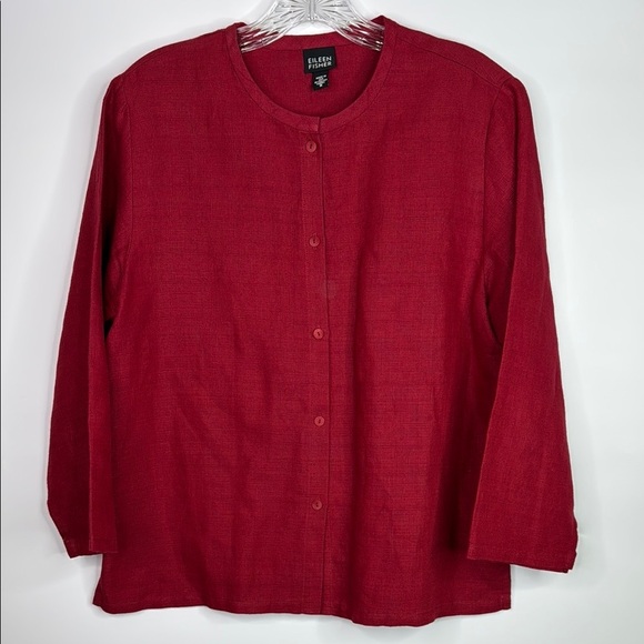 Eileen Fisher Red Bamboo Cotton Blend Button Up Shirt Size Medium - Picture 1 of 9